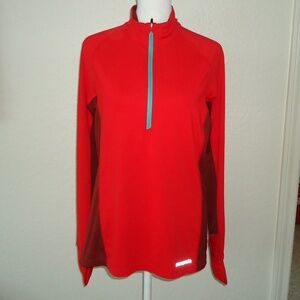 Pantagonia Women's Red Athleisure 1/4 Zip L/S Thumbhole Top Mesh Back Sz-M